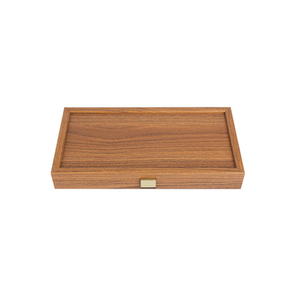 Manopoulos - Handcrafted Walnut Replica Wood Backgammon Set with Black & Oak Points with Side Racks 20x12cm