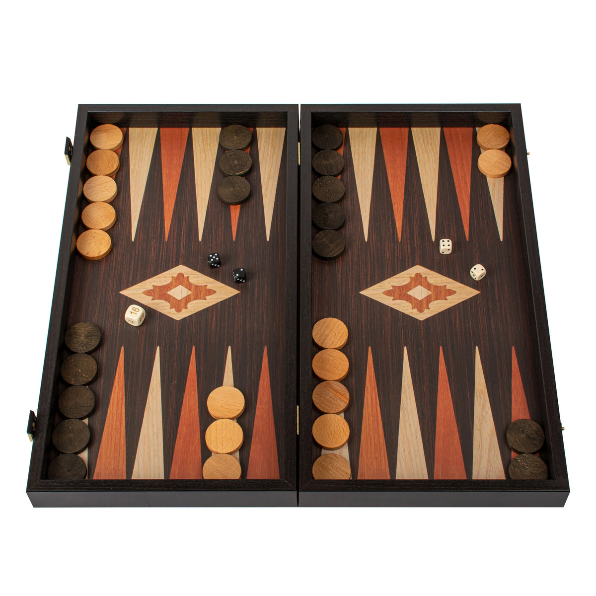 Manopoulos - Handcrafted Wenge Replica Wood Backgammon Set with Walnut & Oak Points with Side Racks 20x12cm