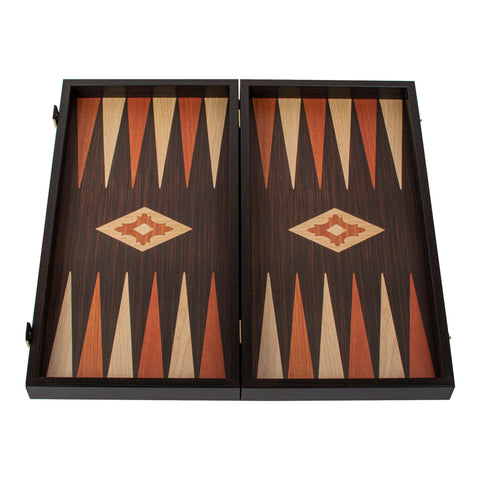Manopoulos - Handcrafted Wenge Replica Wood Backgammon Set with Walnut & Oak Points with Side Racks 20x12cm