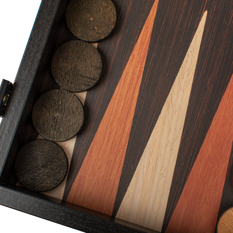 Manopoulos - Handcrafted Wenge Replica Wood Backgammon Set with Walnut & Oak Points with Side Racks 20x12cm