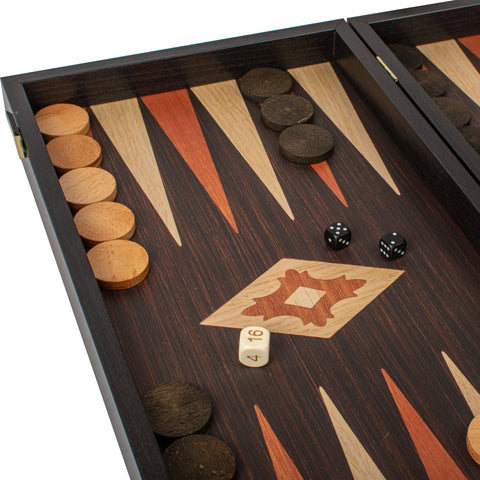 Manopoulos - Handcrafted Wenge Replica Wood Backgammon Set with Walnut & Oak Points with Side Racks 20x12cm