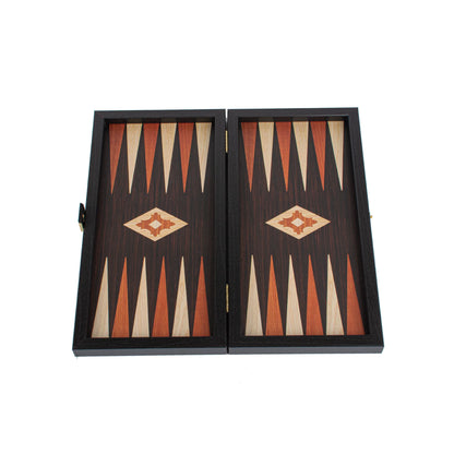 Manopoulos - Handcrafted Wenge Replica Wood Backgammon Set with Walnut & Oak Points with Side Racks 20x12cm