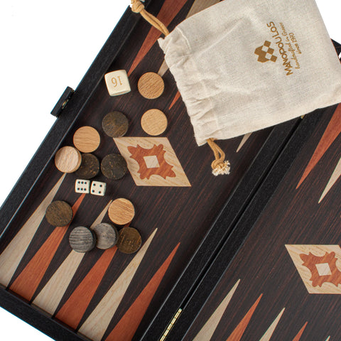 Manopoulos - Handcrafted Wenge Replica Wood Backgammon Set with Walnut & Oak Points with Side Racks 20x12cm