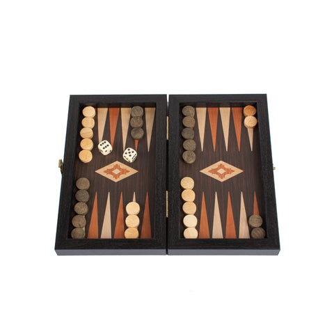 Manopoulos - Handcrafted Wenge Replica Wood Backgammon Set with Walnut & Oak Points with Side Racks 20x12cm