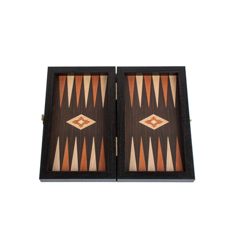 Manopoulos - Handcrafted Wenge Replica Wood Backgammon Set with Walnut & Oak Points with Side Racks 20x12cm