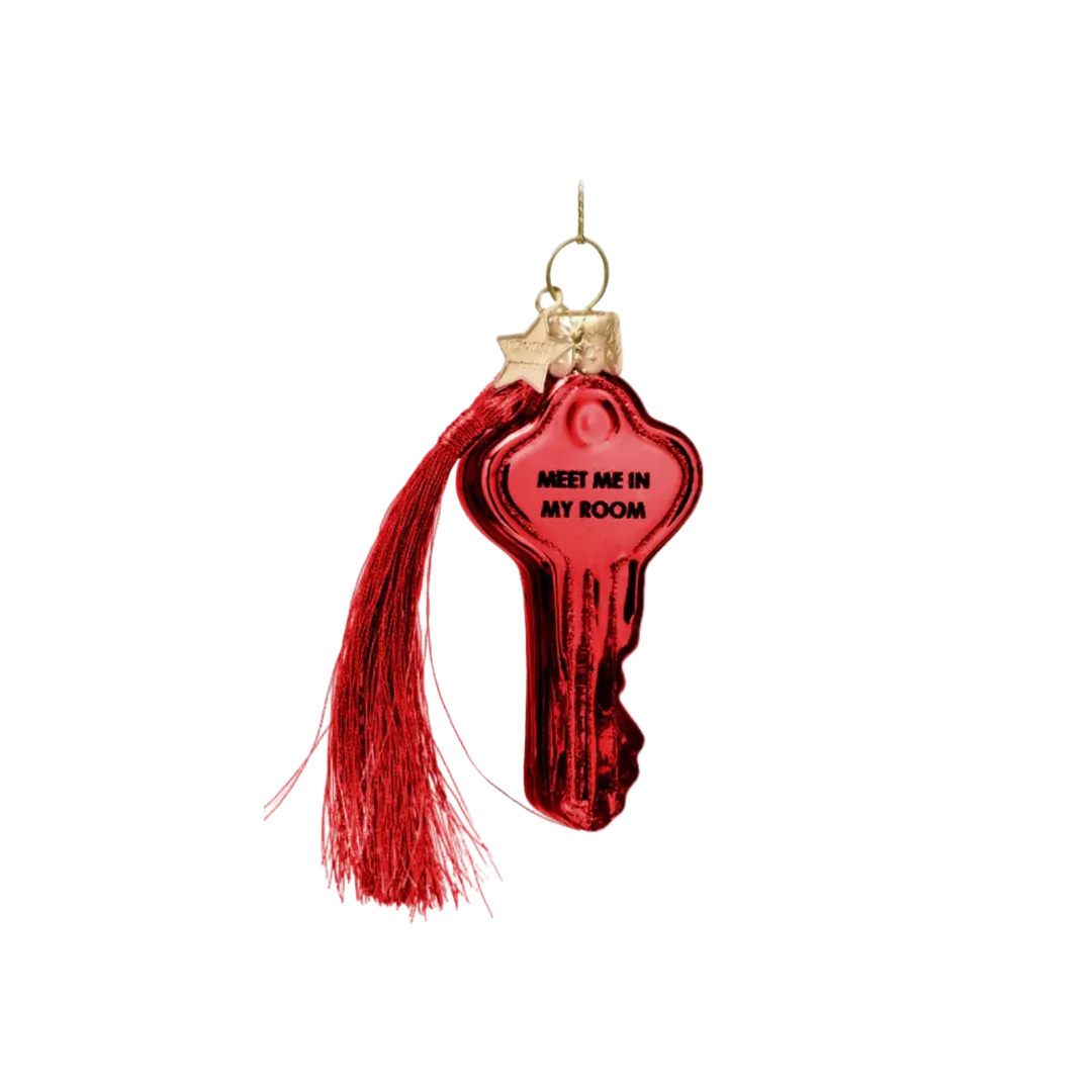 Vondels glass Christmas tree hanging ornament, Key Meet Me In My Room, 8cm