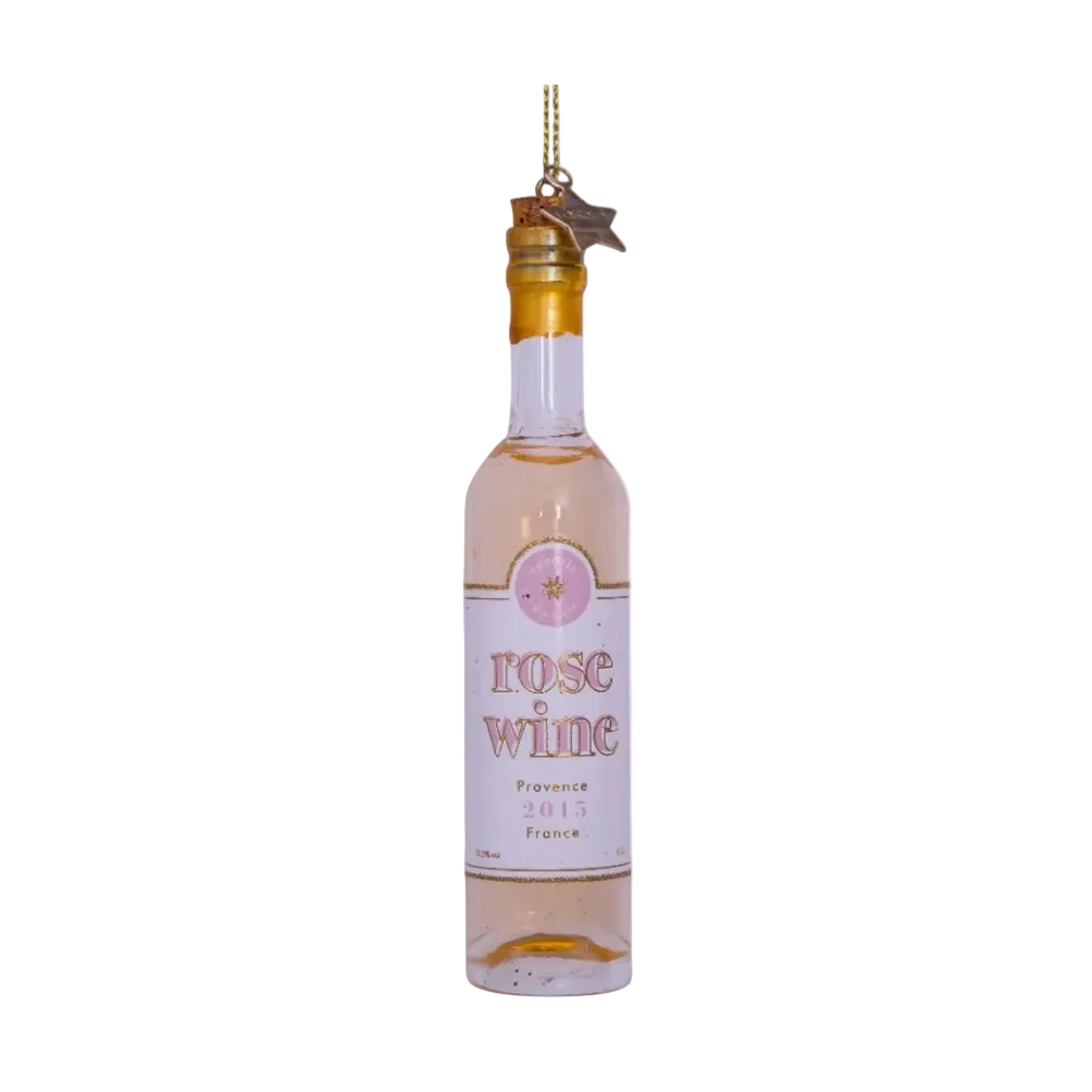 Christmas Tree Ornament Hanging Glass Rose Wine Bottle - 11cm