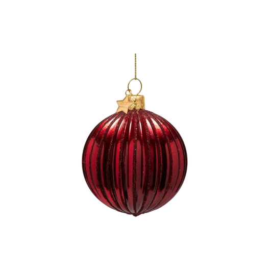 Vondels glass Christmas tree hanging ornament, Bauble Burgundy Ribbed, 9cm