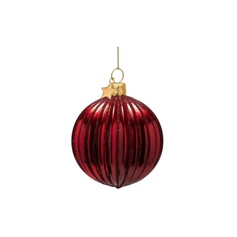 Christmas Tree Hanging Ornament Bauble Glass Burgundy Ribbed - 9cm
