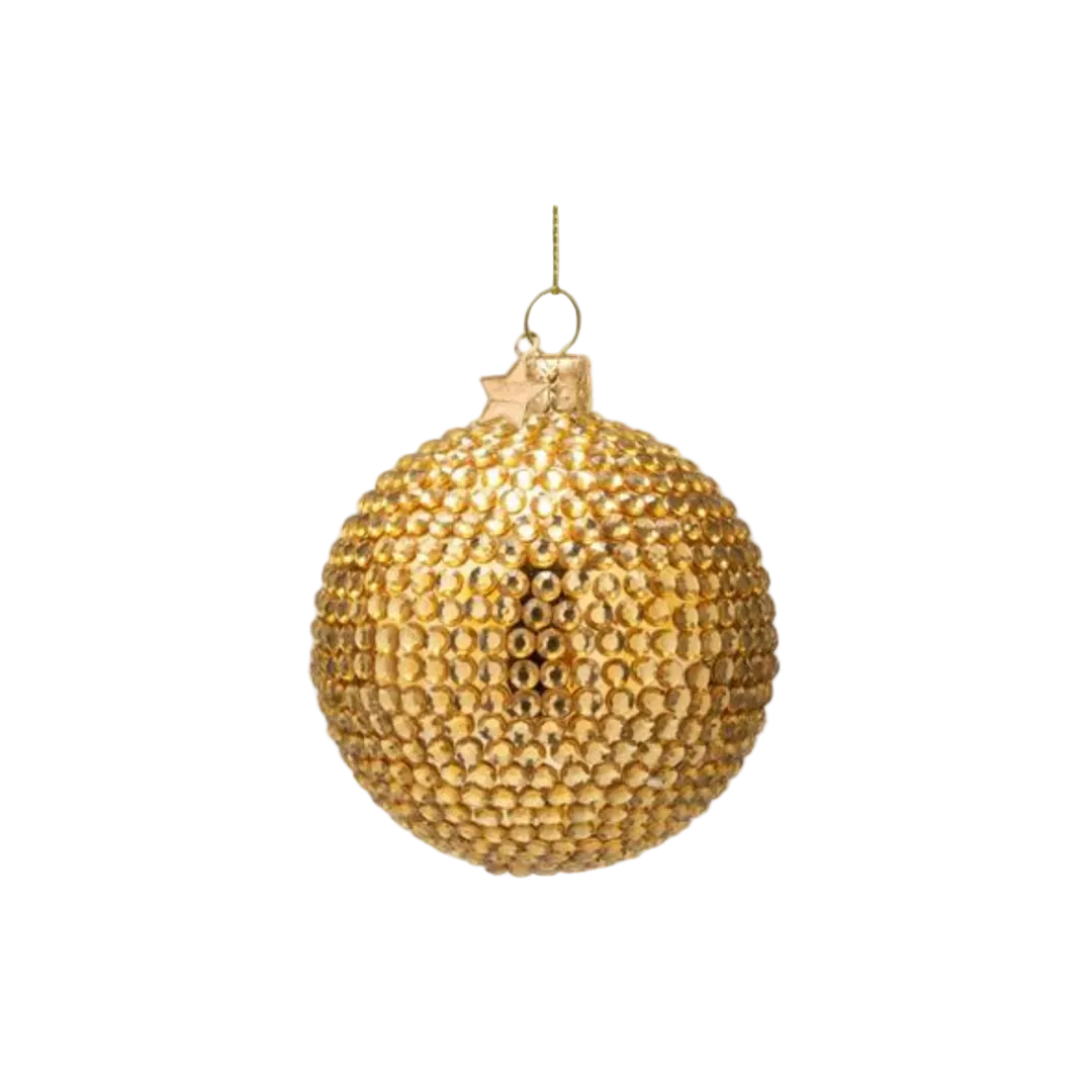 Vondels glass Christmas tree hanging ornament, Bauble Shiny Gold Allover Diamond, 9cm
