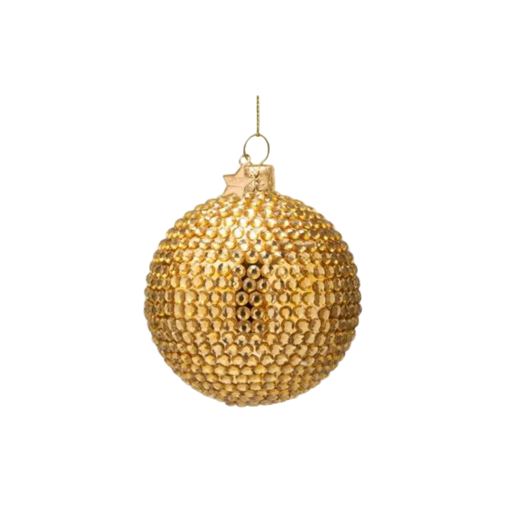 Christmas Tree Ornament Hanging Bauble Glass Shiny Gold Allover Diamond - 9cm