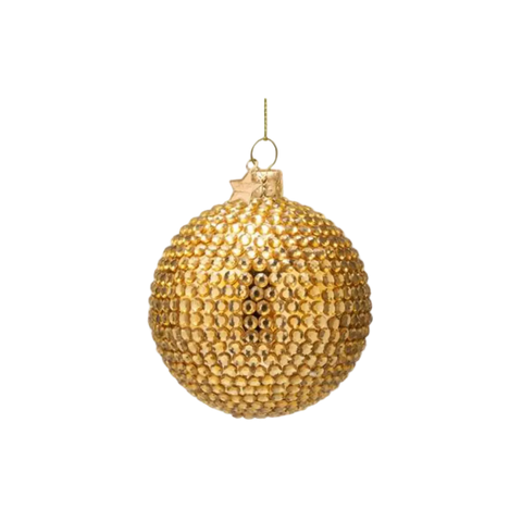 Christmas Tree Ornament Hanging Bauble Glass Shiny Gold Allover Diamond - 9cm
