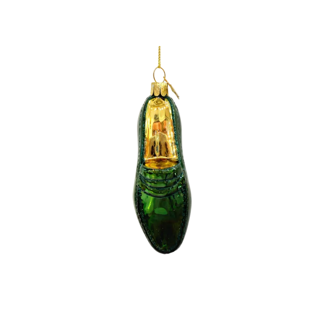 Christmas Tree Hanging Ornament Glass Night Green Loafer - 12cm