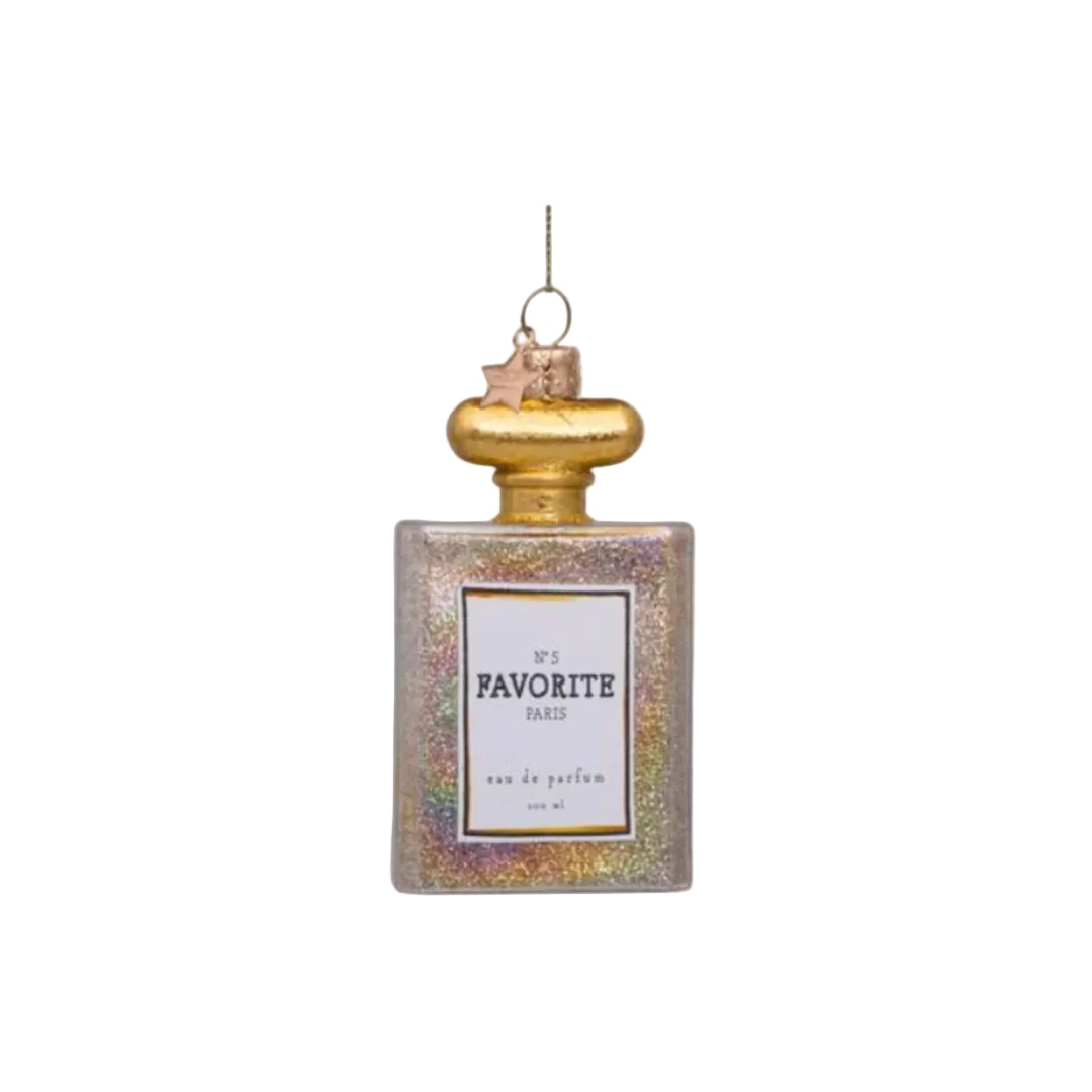Vondels glass Christmas tree hanging ornament, Oil Perfume with Glitters, 10cm