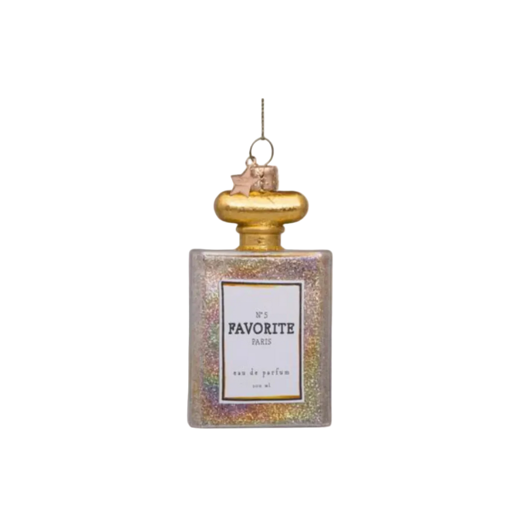 Christmas Tree Hanging Ornament Glass Transparent Oil Perfume W/Glitters - 10cm