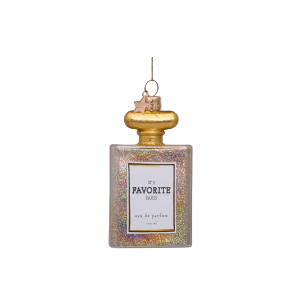 Christmas Tree Hanging Ornament Glass Transparent Oil Perfume W/Glitters - 10cm