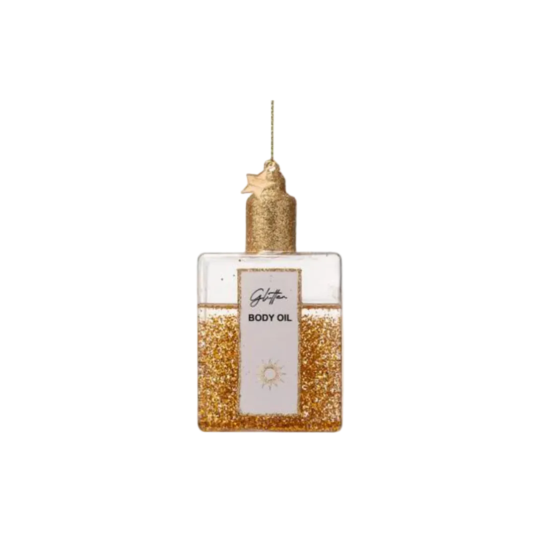 Vondels glass Christmas tree hanging ornament, Body Oil with Glitters, 10cm