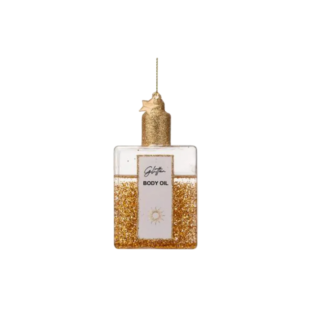 Christmas Tree Hanging Ornament Glass Body Oil W/Glitters - 10cm