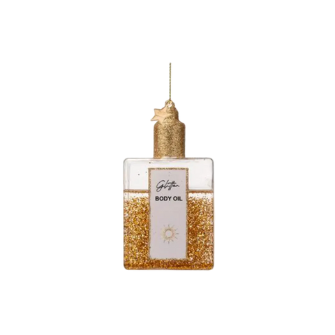 Christmas Tree Hanging Ornament Glass Body Oil W/Glitters - 10cm