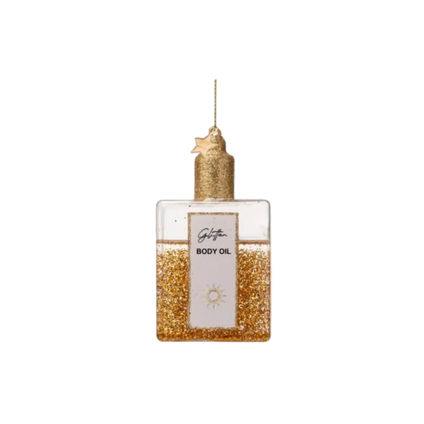 Christmas Tree Hanging Ornament Glass Body Oil W/Glitters - 10cm