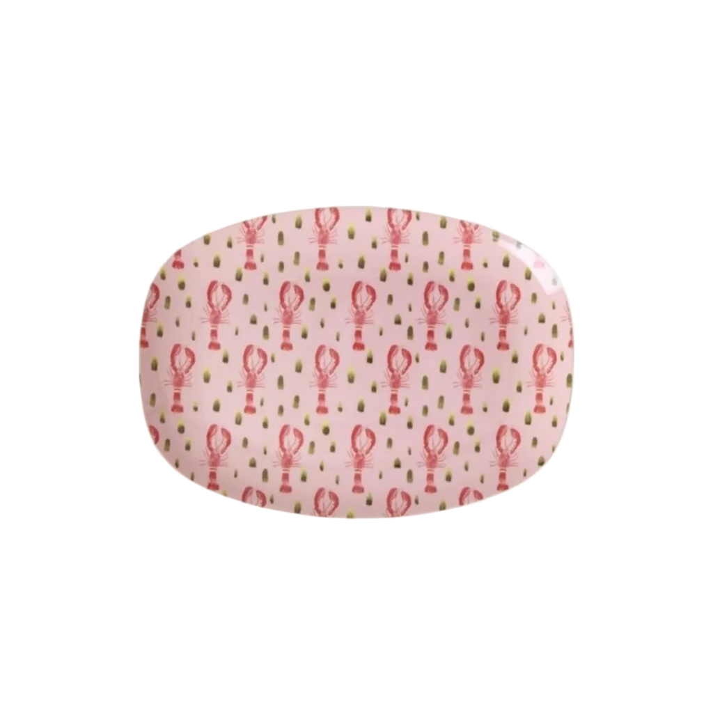 Rice Melamine Rectangular Plate with Pink Lobster Print - Small