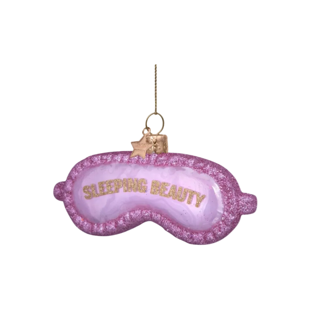 Christmas Tree Hanging Ornament Glass Soft Pink Sleeping Beauty Mask - 4cm