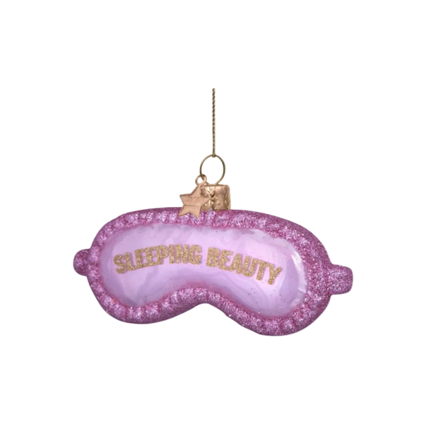 Christmas Tree Hanging Ornament Glass Soft Pink Sleeping Beauty Mask - 4cm