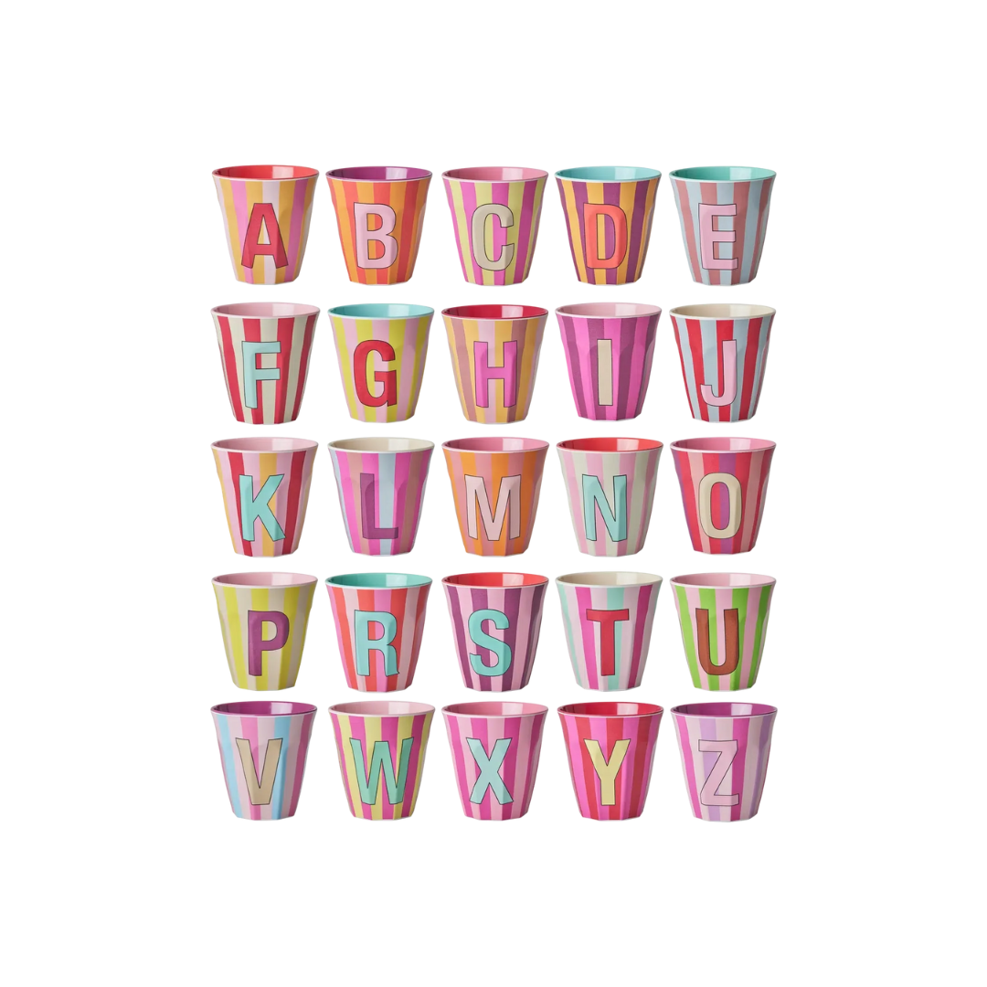 Rice melamine cup 250ml with girl stripes alphabet print