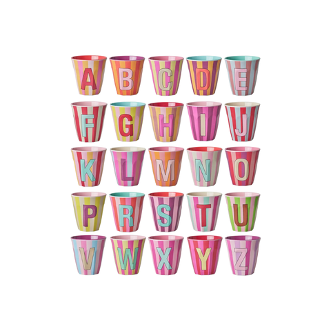 Rice Melamine Cup 250ml - Girl Stripes Alphabet