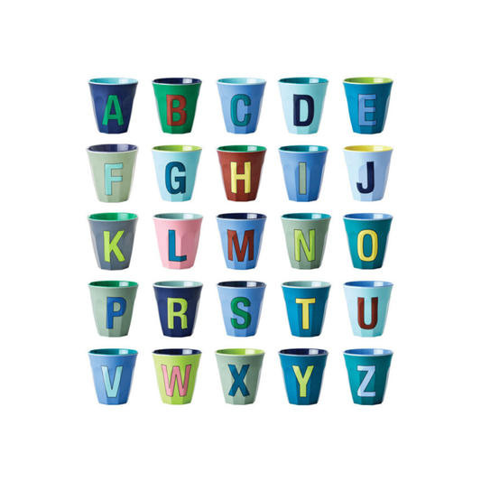 Rice Melamine Cup 250ml, Boy Plain Alphabet: plain melamine cup printed with a letter