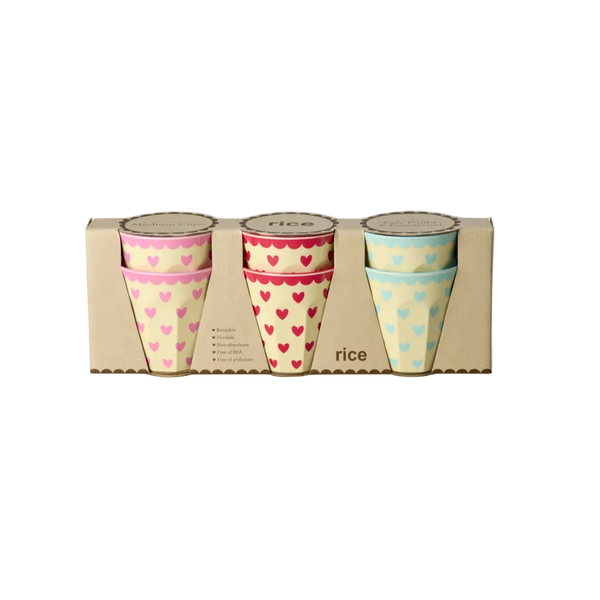 Rice Melamine Cups With Favorite Heart Prints In Set of 6 - 250ml