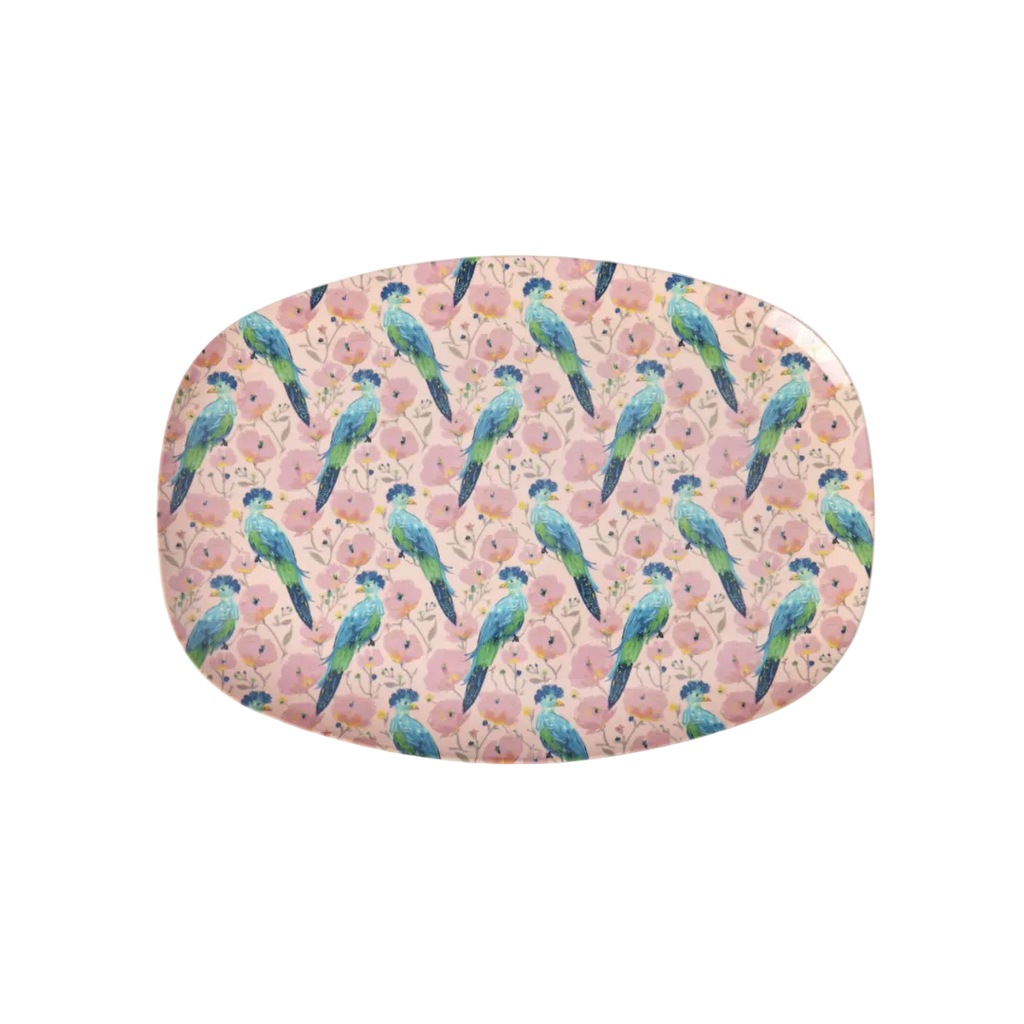 Rice Melamine Rectangular Plate With Exotic Bird Print - Large