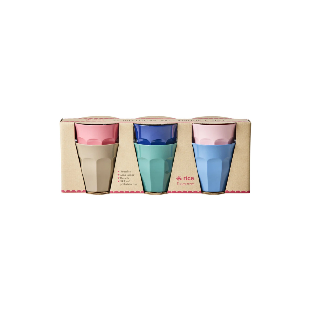 Rice melamine cups 160ml in A New York Minute colours, set of 6