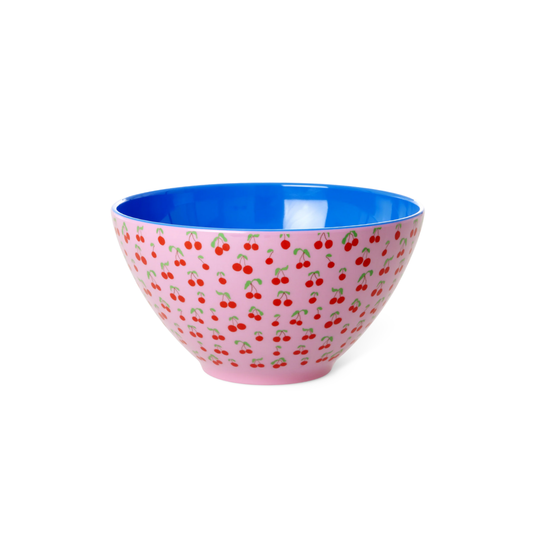 Rice Melamine Salad Bowl With Cherry Love Print Pink - 2.5L