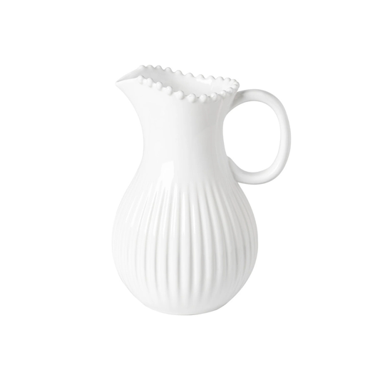 Costa Nova Pearl white stoneware water pitcher with beaded edge, 2.9 litres