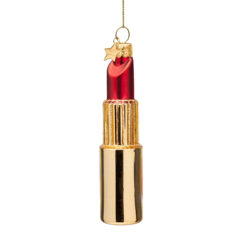 Vondels Lipstick Glass Ornament – Gold & Red (11 cm)