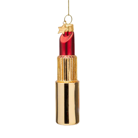 Vondels Lipstick Glass Ornament – Gold & Red (11 cm)