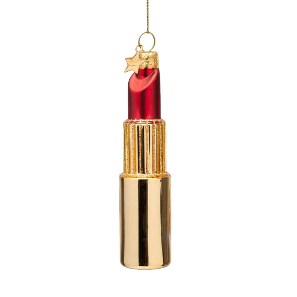 Vondels Lipstick Glass Ornament – Gold & Red (11 cm)
