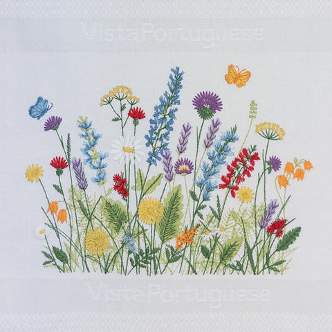 Vista Portuguese - Flower Meadow Tea Towel , White
