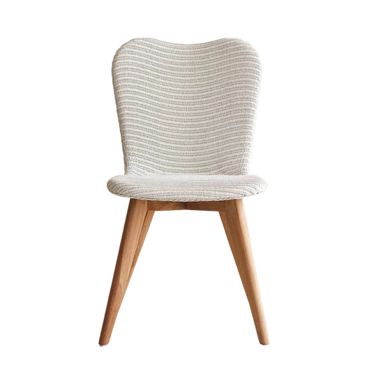 Chair with woven backrest and wooden legs