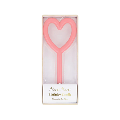 Meri Meri Slim Heart Candle in pink wax
