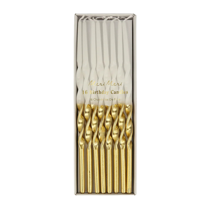Meri Meri Gold Dipped Twisted candles, pack of 16