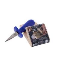 Jean Dubost French Oyster Knife with Plastic Handle and Wood Holder