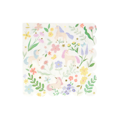 Meri Meri Meadow Unicorns large paper napkins with scalloped border, pack of 16