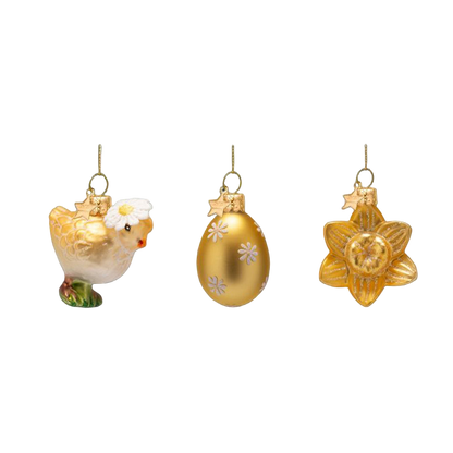 Easter Tree Hanging Ornament Chick Egg & Flower Glass (Set of 3)