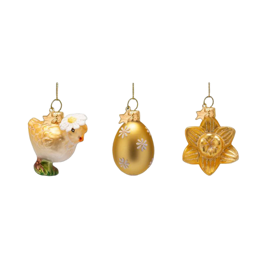 Easter Tree Hanging Ornament Chick Egg & Flower Glass (Set of 3)
