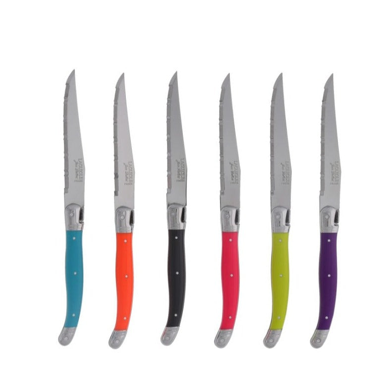 Laguiole Jean Dubost Wood Block of Steak Knives 1.2mm Micro-Serrated (Set of 6)