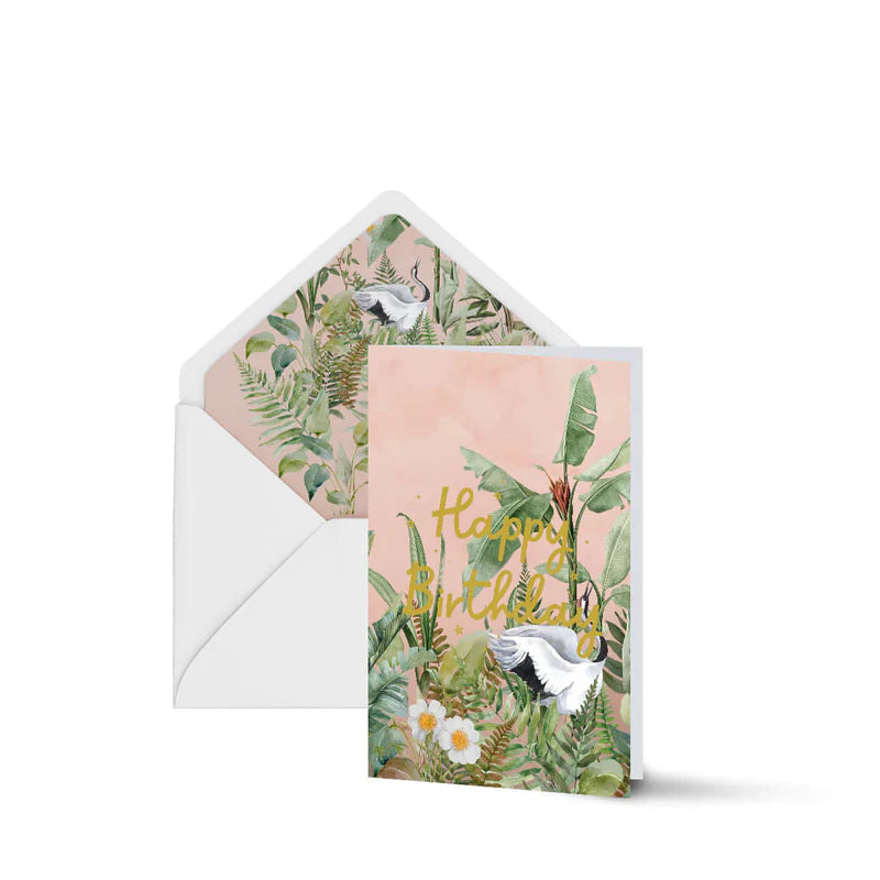 Creative Lab Amsterdam Happy Birthday card with botanical design and gold foil