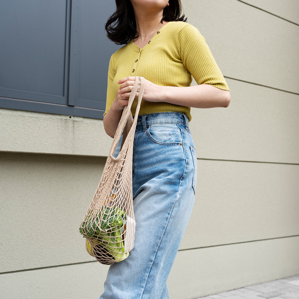 Filt 210 medium net shopper tote bag in knitted cotton – view 5