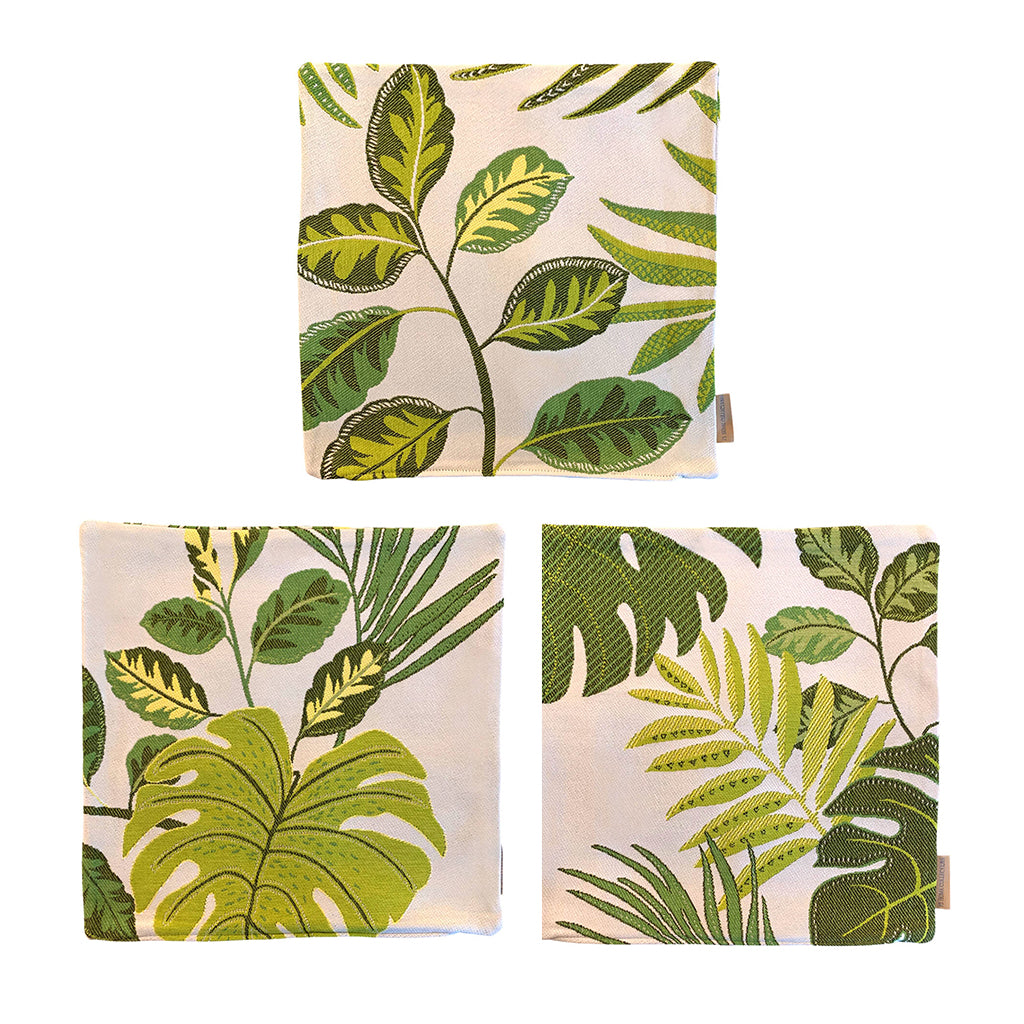 FS-Home Green Leaves Cushion Cover in woven Belgium linen